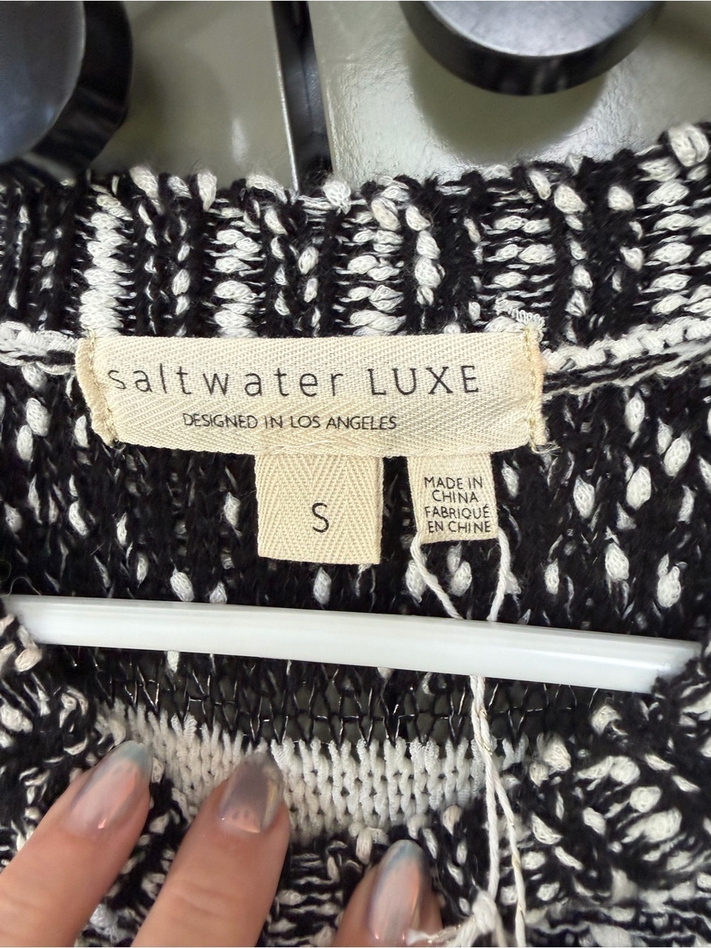 saltwater LUXE Black and Cream Striped Crewneck Sweater - Picture 3 of 4